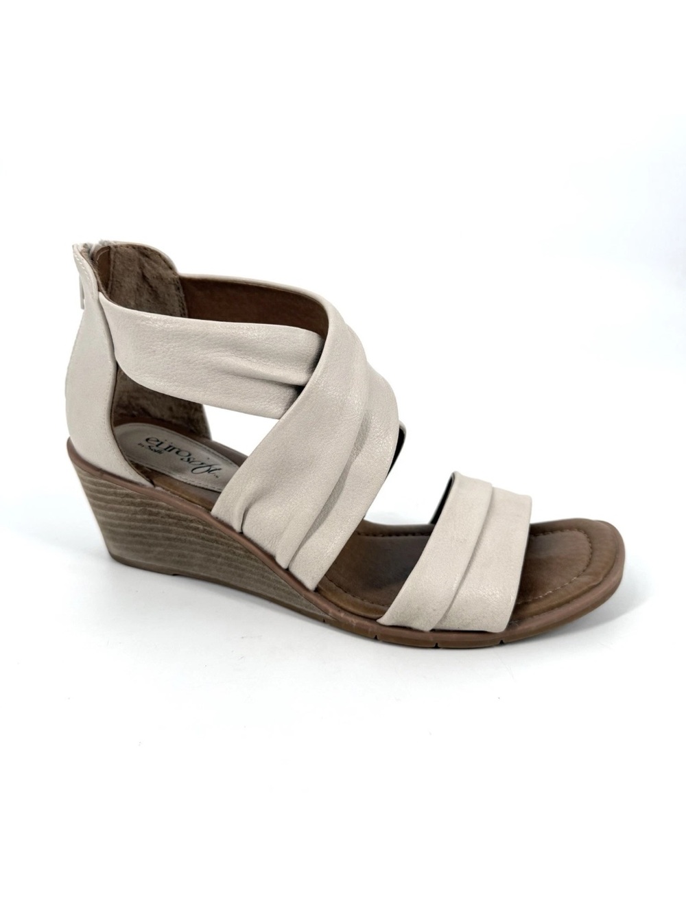 Sofft EuroSoft Ginnifer Sandals Womens Size 8 Ivory Ruched Cross Strap Wedge